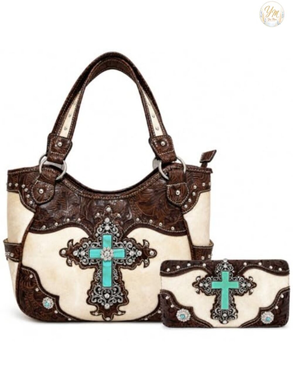 Western Faux Leather Turquoise Crossbody Purse & Wallet Set - Concealed Carry